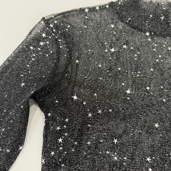 Mangopop Celestial Black Sheer Top Stars Whimsigoth Metallic Festival Rave Sm - Picture 8 of 11